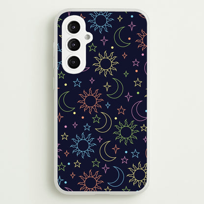 Sun, Moon And Stars Pattern Rainbow  - Space Phone Case for Galaxy S23FE