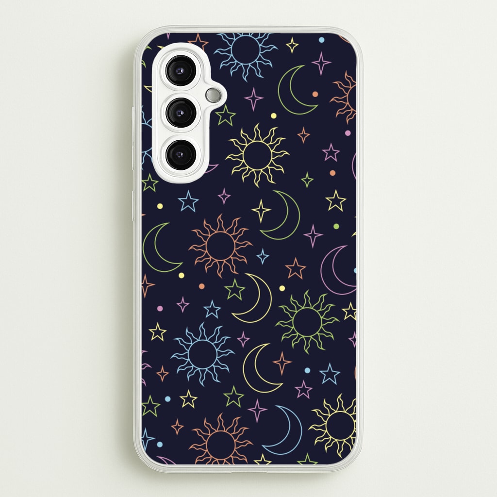 Sun, Moon And Stars Pattern Rainbow  - Space Phone Case for Galaxy A14
