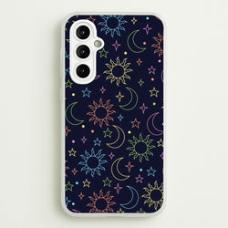 Sun, Moon And Stars Pattern Rainbow  - Space Phone Case for Galaxy A14