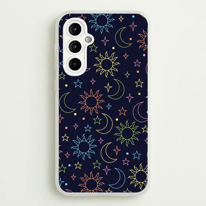 Sun, Moon And Stars Pattern Rainbow  - Space Phone Case for Galaxy A14