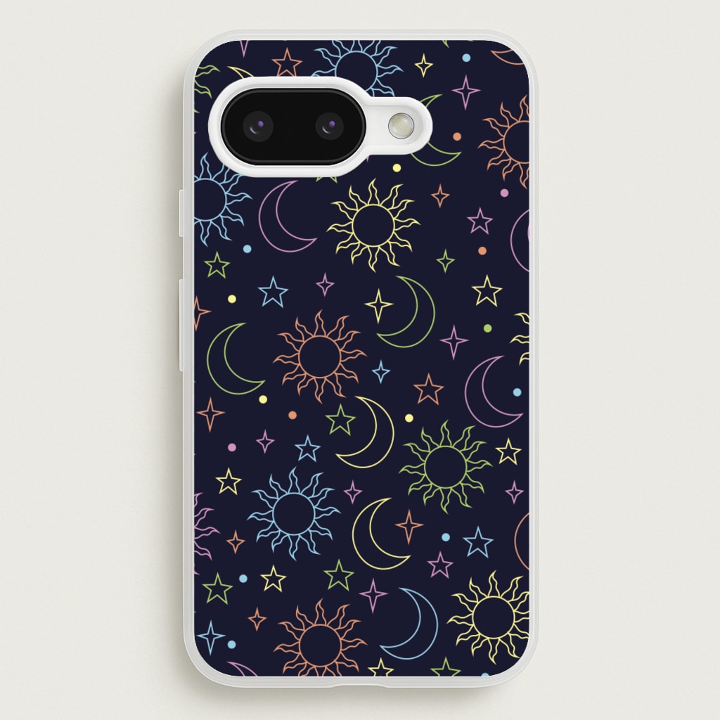 Sun, Moon And Stars Pattern Rainbow  - Space Phone Case for Google Pixel 9a