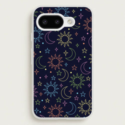 Sun, Moon And Stars Pattern Rainbow  - Space Phone Case for Google Pixel 9a