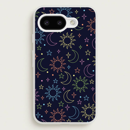 Sun, Moon And Stars Pattern Rainbow  - Space Phone Case for Google Pixel 9a