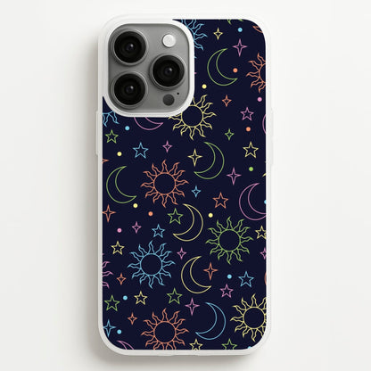 Sun, Moon And Stars Pattern Rainbow  - Space Phone Case for iPhone 13 Pro Max