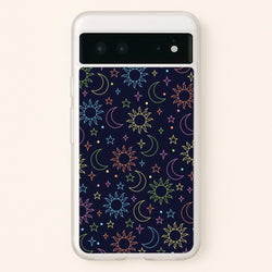 Sun, Moon And Stars Pattern Rainbow  - Space Phone Case for Google Pixel 6