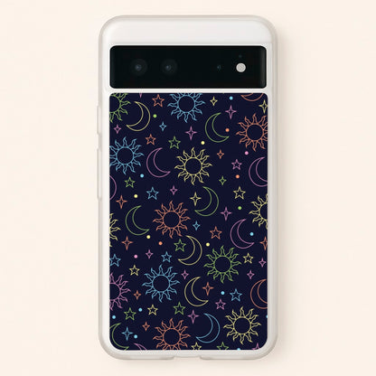 Sun, Moon And Stars Pattern Rainbow  - Space Phone Case for Google Pixel 6