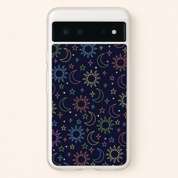 Sun, Moon And Stars Pattern Rainbow  - Space Phone Case for Google Pixel 6