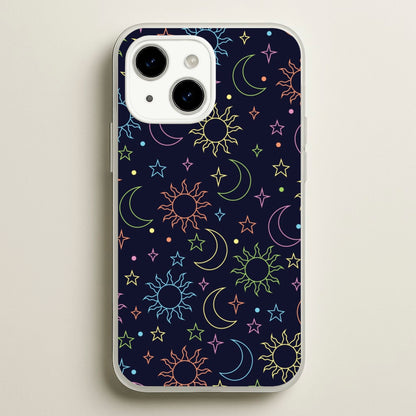 Sun, Moon And Stars Pattern Rainbow  - Space Phone Case for iPhone 15