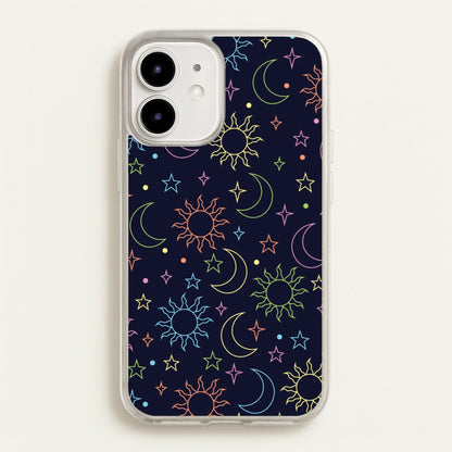 Sun, Moon And Stars Pattern Rainbow  - Space Phone Case for iPhone 12 Mini