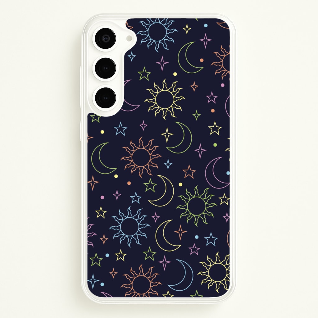 Sun, Moon And Stars Pattern Rainbow  - Space Phone Case for Galaxy S23