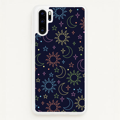 Sun, Moon And Stars Pattern Rainbow  - Space Phone Case for Huawei P30 Pro
