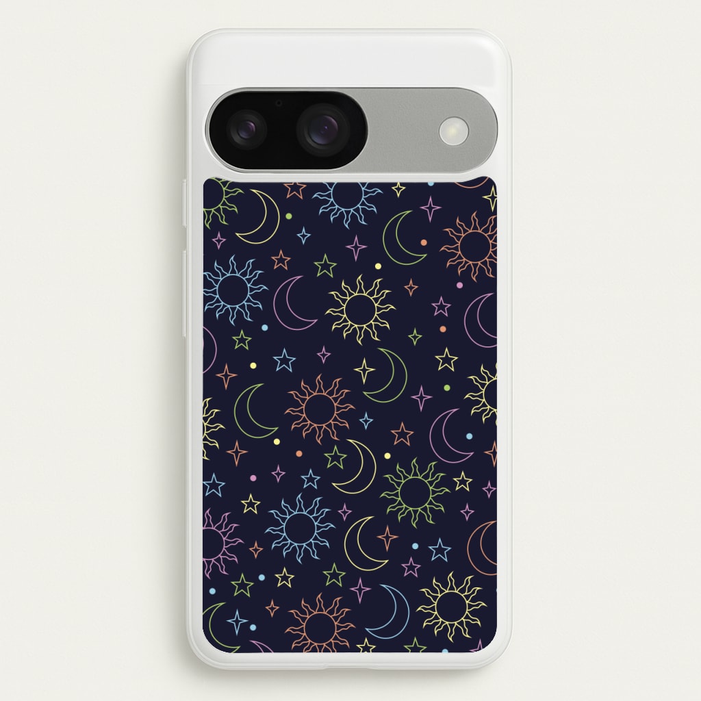 Sun, Moon And Stars Pattern Rainbow  - Space Phone Case for Google Pixel 9 / 9 Pro