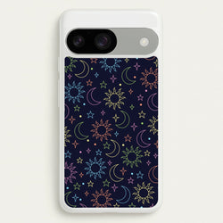 Sun, Moon And Stars Pattern Rainbow  - Space Phone Case for Google Pixel 9 / 9 Pro