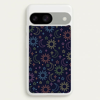 Sun, Moon And Stars Pattern Rainbow  - Space Phone Case for Google Pixel 9 / 9 Pro