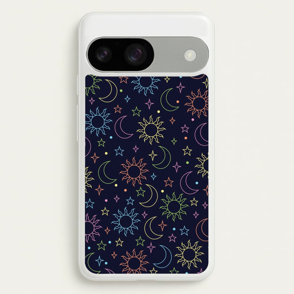 Sun, Moon And Stars Pattern Rainbow  - Space Phone Case for Google Pixel 9 / 9 Pro