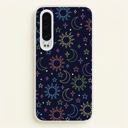 Sun, Moon And Stars Pattern Rainbow  - Space Phone Case for Huawei P30