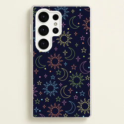 Sun, Moon And Stars Pattern Rainbow  - Space Phone Case for Galaxy S25 Ultra