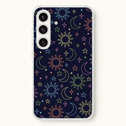 Sun, Moon And Stars Pattern Rainbow  - Space Phone Case for Galaxy S25