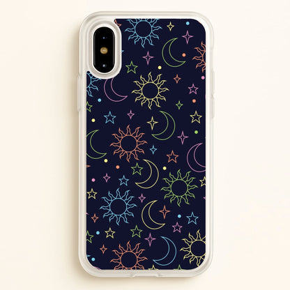 Sun, Moon And Stars Pattern Rainbow  - Space Phone Case for iPhone X / XS