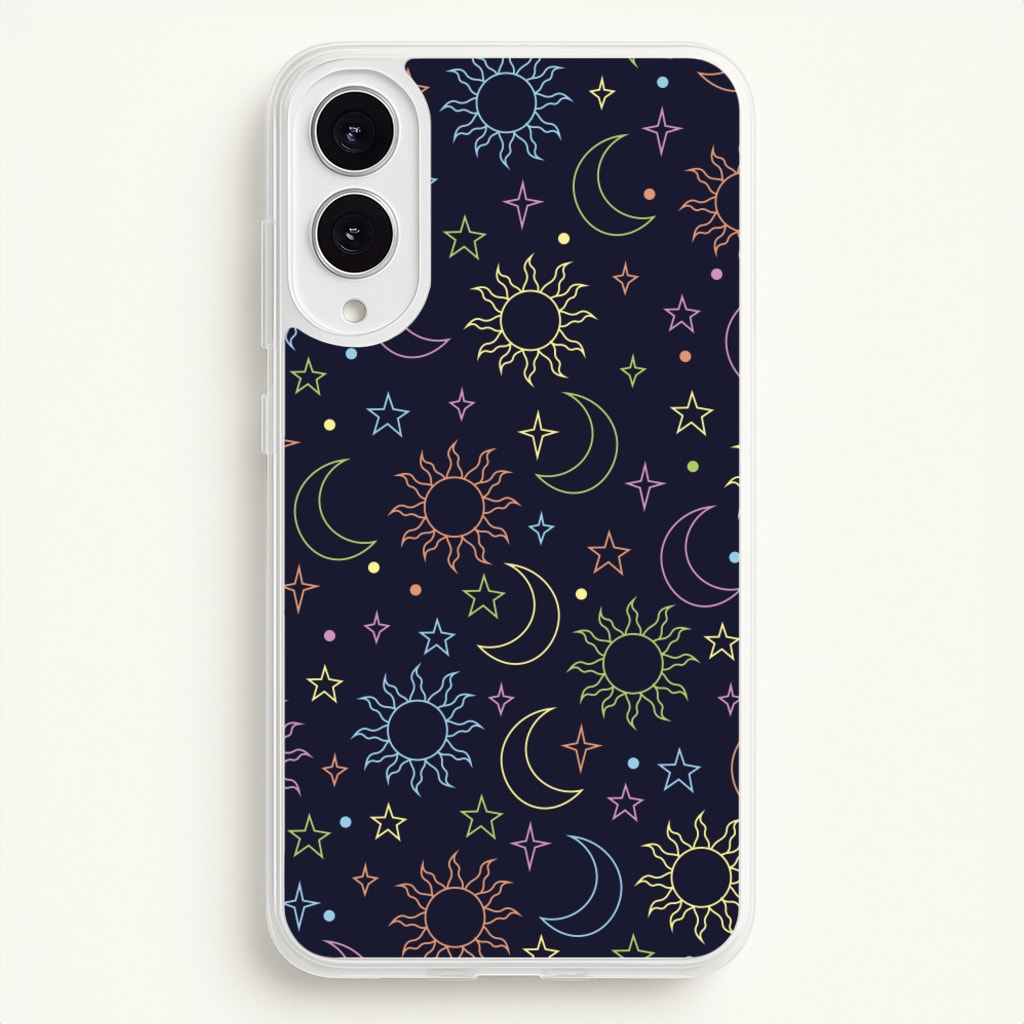 Sun, Moon And Stars Pattern Rainbow  - Space Phone Case for Galaxy S25 Edge