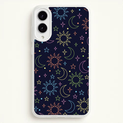 Sun, Moon And Stars Pattern Rainbow  - Space Phone Case for Galaxy S25 Edge