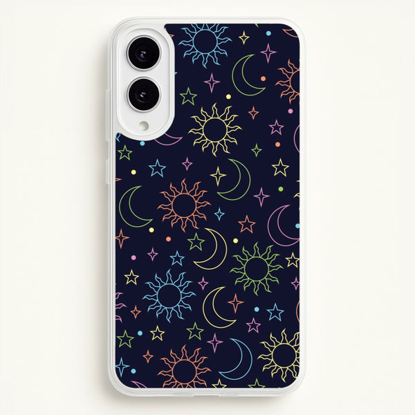 Sun, Moon And Stars Pattern Rainbow  - Space Phone Case for Galaxy S25 Edge