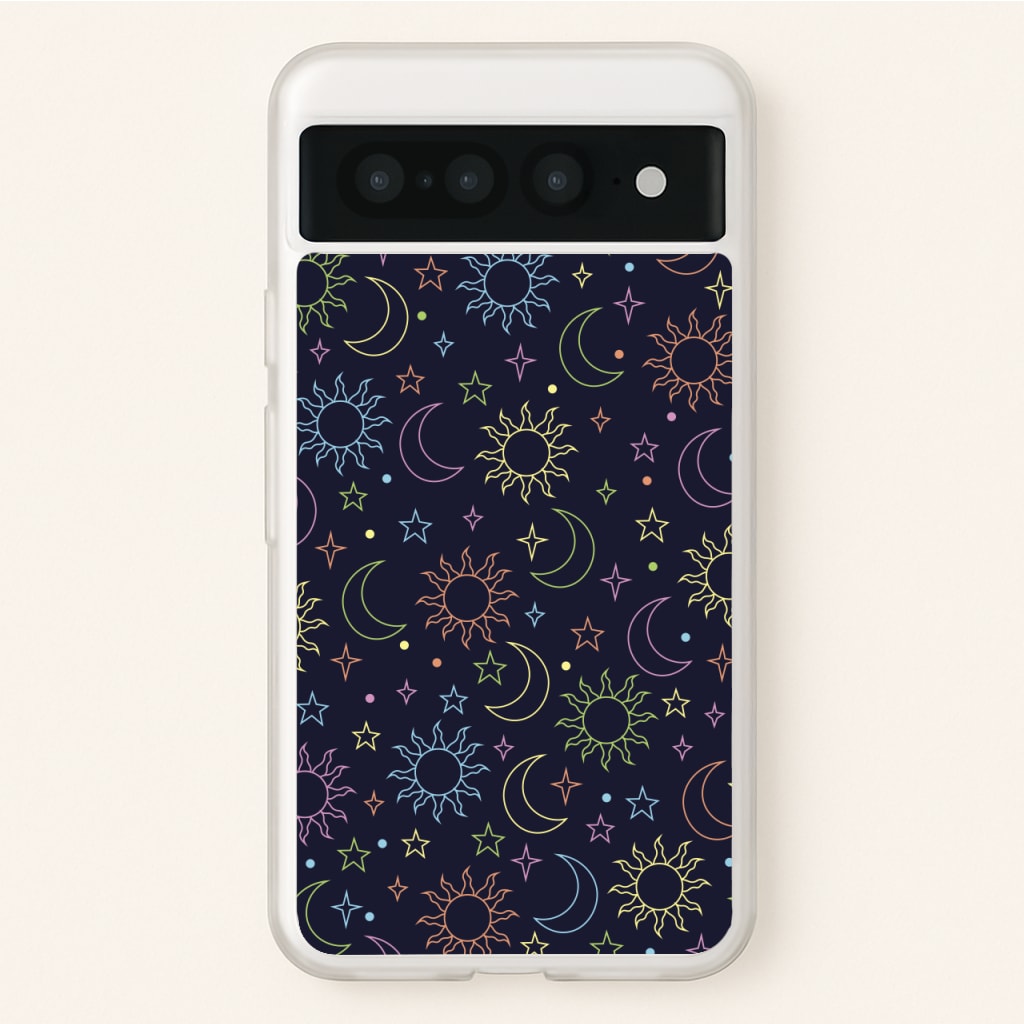Sun, Moon And Stars Pattern Rainbow  - Space Phone Case for Google Pixel 7 Pro