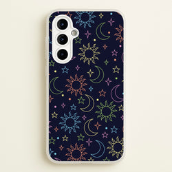 Sun, Moon And Stars Pattern Rainbow  - Space Phone Case for Galaxy A54