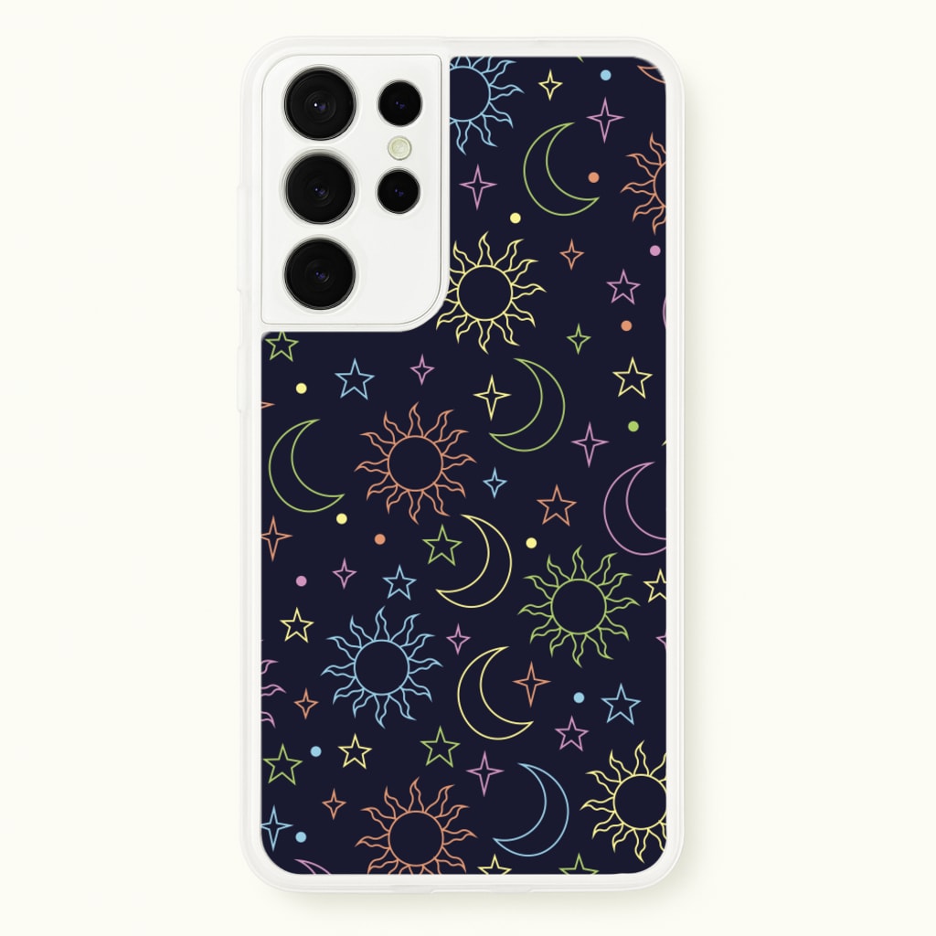 Sun, Moon And Stars Pattern Rainbow  - Space Phone Case for Galaxy S21 Ultra