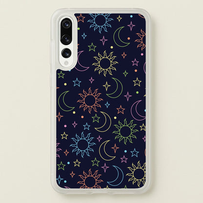 Sun, Moon And Stars Pattern Rainbow  - Space Phone Case for Huawei P20 Pro