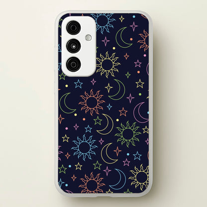 Sun, Moon And Stars Pattern Rainbow  - Space Phone Case for Galaxy A35
