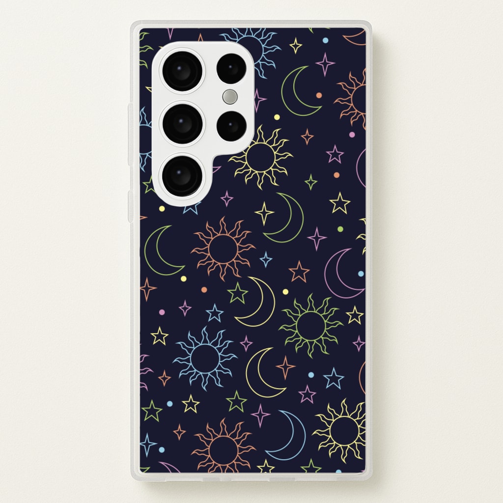Sun, Moon And Stars Pattern Rainbow  - Space Phone Case for Galaxy S24 Ultra