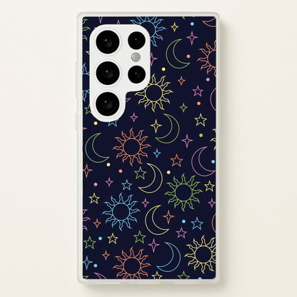 Sun, Moon And Stars Pattern Rainbow  - Space Phone Case for Galaxy S24 Ultra