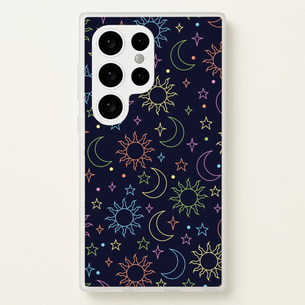 Sun, Moon And Stars Pattern Rainbow  - Space Phone Case for Galaxy S24 Ultra