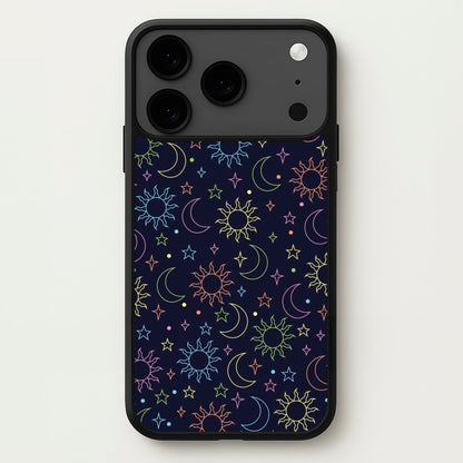 Sun, Moon And Stars Pattern Rainbow Phone Case for iPhone 17 Pro Max