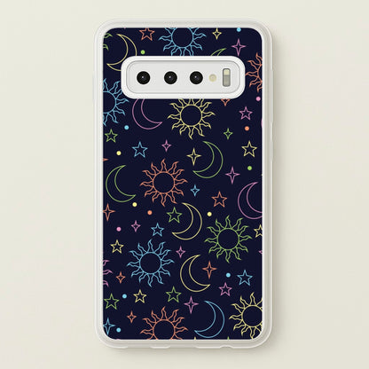 Sun, Moon And Stars Pattern Rainbow  - Space Phone Case for Galaxy S10 Plus