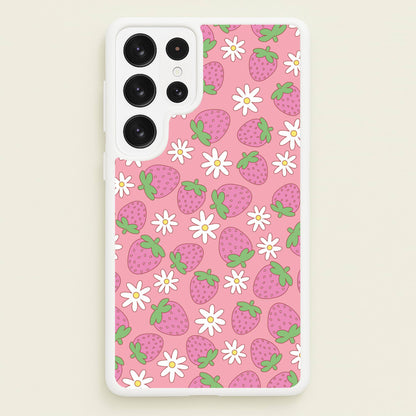 Pink Strawberries - Spring Patterns  - Spring Phone Case for Galaxy S22 Ultra