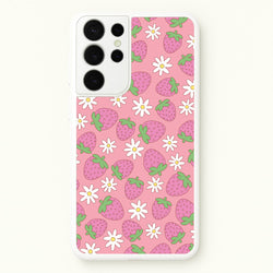 Pink Strawberries - Spring Patterns  - Spring Phone Case for Galaxy S21 Ultra