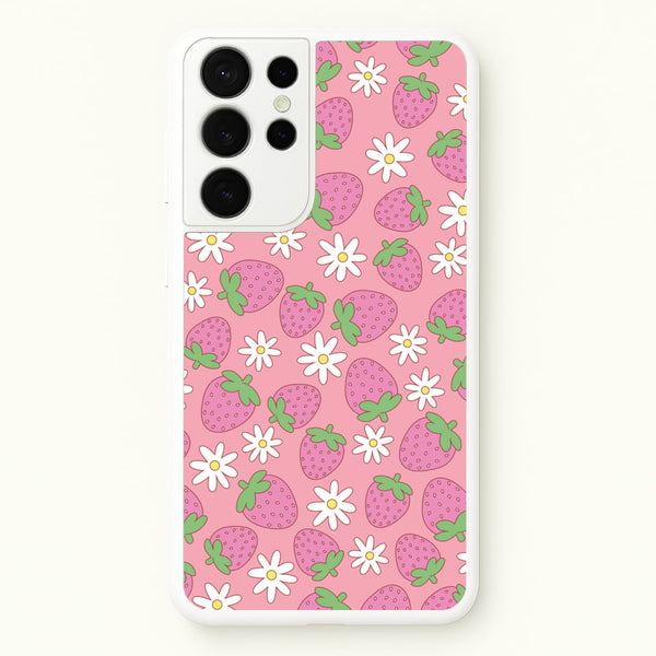 Pink Strawberries - Spring Patterns  - Spring Phone Case for Galaxy S21 Ultra