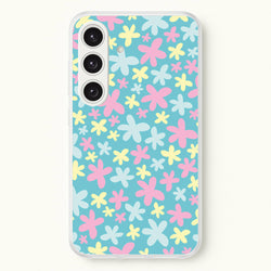 Blue, Pink And Yellow Flowers - Spring Patterns  - Spring Phone Case for Galaxy S25