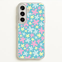 Blue, Pink And Yellow Flowers - Spring Patterns  - Spring Phone Case for Galaxy A56