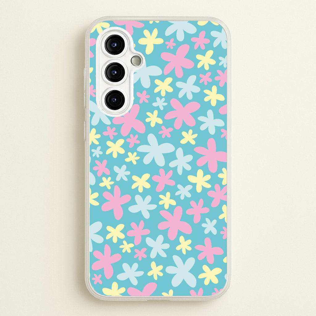 Blue, Pink And Yellow Flowers - Spring Patterns  - Spring Phone Case for Galaxy A54