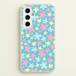 Blue, Pink And Yellow Flowers - Spring Patterns  - Spring Phone Case for Galaxy A54