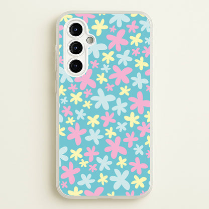 Blue, Pink And Yellow Flowers - Spring Patterns  - Spring Phone Case for Galaxy A54