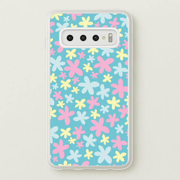 Blue, Pink And Yellow Flowers - Spring Patterns  - Spring Phone Case for Galaxy S10