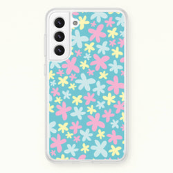 Blue, Pink And Yellow Flowers - Spring Patterns  - Spring Phone Case for Galaxy S21FE