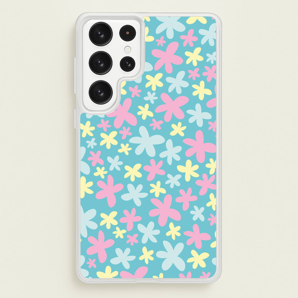 Blue, Pink And Yellow Flowers - Spring Patterns  - Spring Phone Case for Galaxy S23 Ultra