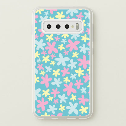 Blue, Pink And Yellow Flowers - Spring Patterns  - Spring Phone Case for Galaxy S10 Plus