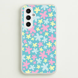 Blue, Pink And Yellow Flowers - Spring Patterns  - Spring Phone Case for Galaxy A14