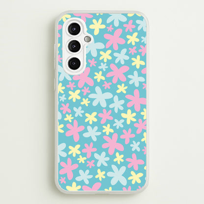 Blue, Pink And Yellow Flowers - Spring Patterns  - Spring Phone Case for Galaxy A14